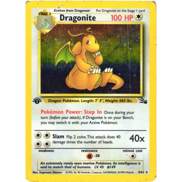 Dragonite 4/62 Fossil Set Holo Rare 1st Edition 1999 Pokémon Game Card WOTC - Picture 2 of 6